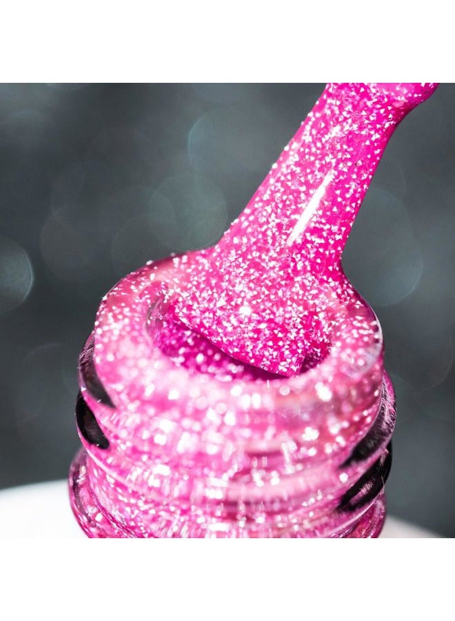 BURANO UV Glitter Nail Polish, 7.3 ml Reflective Nail Gel Glitter UV Varnish, Pink Glitter Gel Nails Nail Polish LED Holographic Gel Polish Curing Need Nail Gel S13 - Image 1
