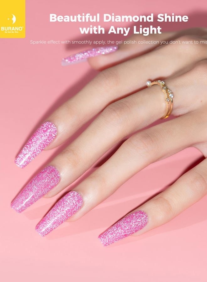 BURANO UV Glitter Nail Polish, 7.3 ml Reflective Nail Gel Glitter UV Varnish, Pink Glitter Gel Nails Nail Polish LED Holographic Gel Polish Curing Need Nail Gel S13 - Image 2