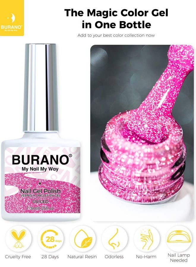 BURANO UV Glitter Nail Polish, 7.3 ml Reflective Nail Gel Glitter UV Varnish, Pink Glitter Gel Nails Nail Polish LED Holographic Gel Polish Curing Need Nail Gel S13 - Image 3