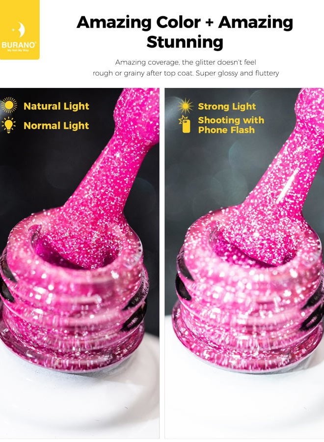 BURANO UV Glitter Nail Polish, 7.3 ml Reflective Nail Gel Glitter UV Varnish, Pink Glitter Gel Nails Nail Polish LED Holographic Gel Polish Curing Need Nail Gel S13 - Image 5