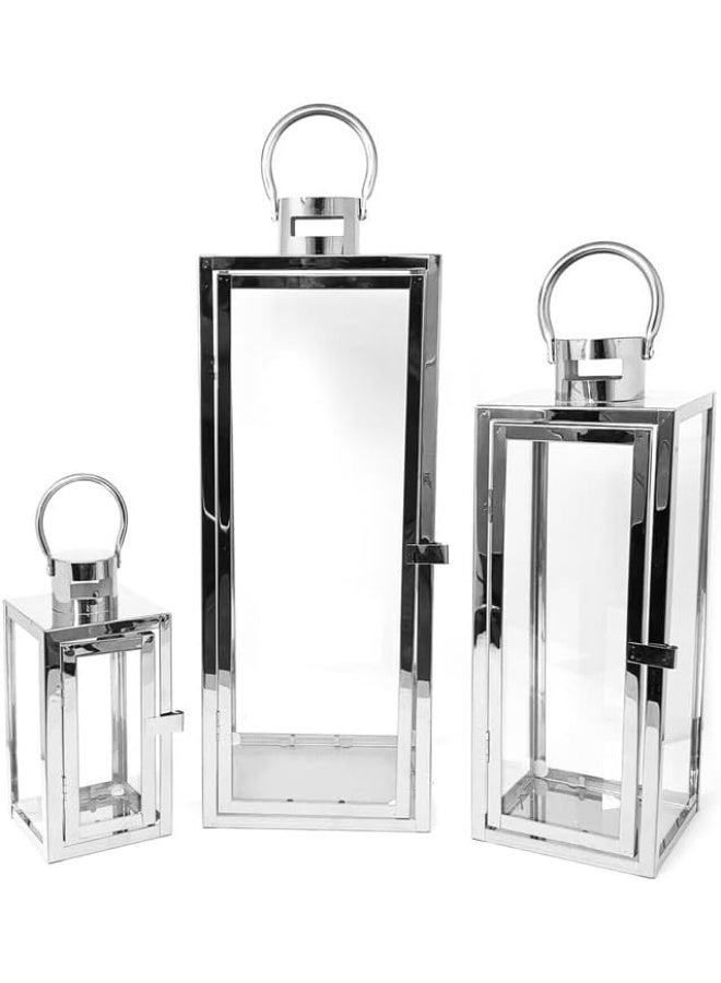 Outdoor Hurricane Silver Square Candle Lantern Set 12X4.5X4.5Cm Silver  - Image 1