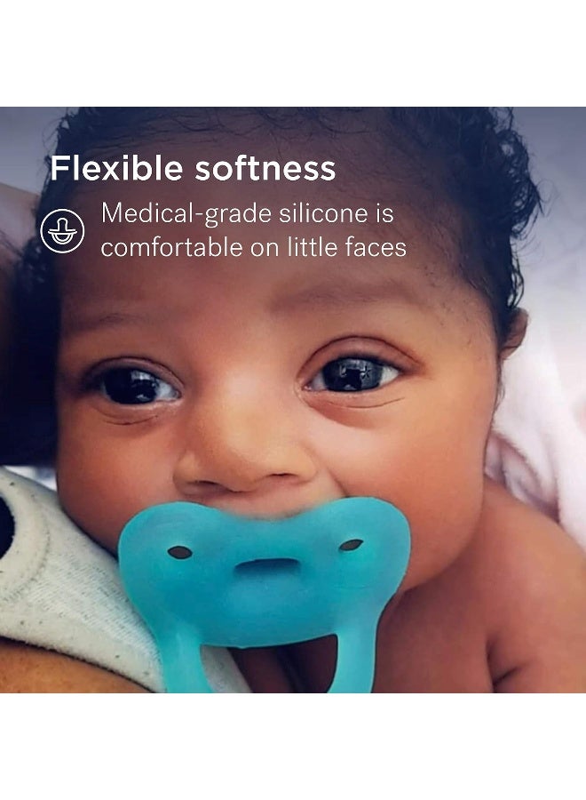Smilo Newborn Baby Pacifier - 3 Pack of Orthodontic Pacifiers for Babies from 0-2 Months - Expands to Support The Palate During Soothing - BPA-Free - Aqua - Image 5