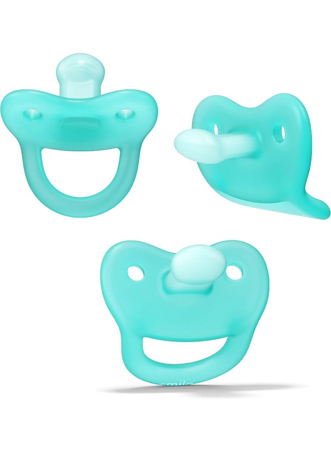 Smilo Newborn Baby Pacifier - 3 Pack of Orthodontic Pacifiers for Babies from 0-2 Months - Expands to Support The Palate During Soothing - BPA-Free - Aqua - Image 1