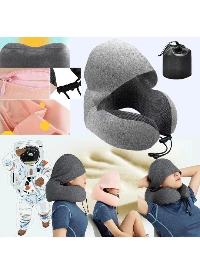 Hooded U-shaped Travel Pillow, Memory Foam Travel Pillow, Portable Office Pillow, Car and Train Long Flight Sleeping Pillow