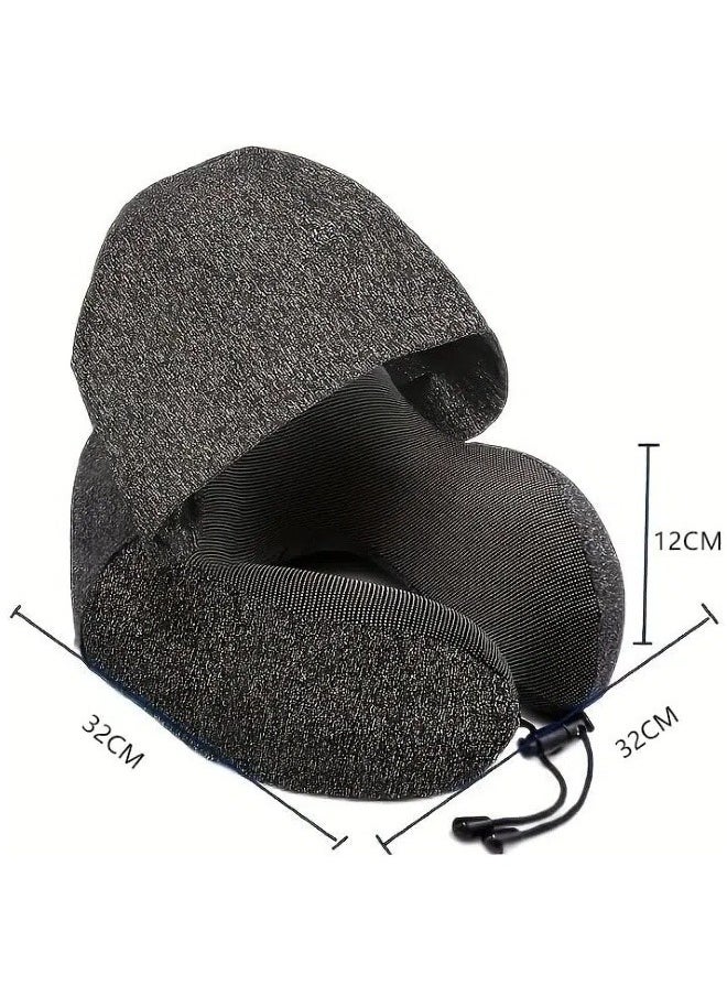 Hooded U-shaped Travel Pillow, Memory Foam Travel Pillow, Portable Office Pillow, Car and Train Long Flight Sleeping Pillow