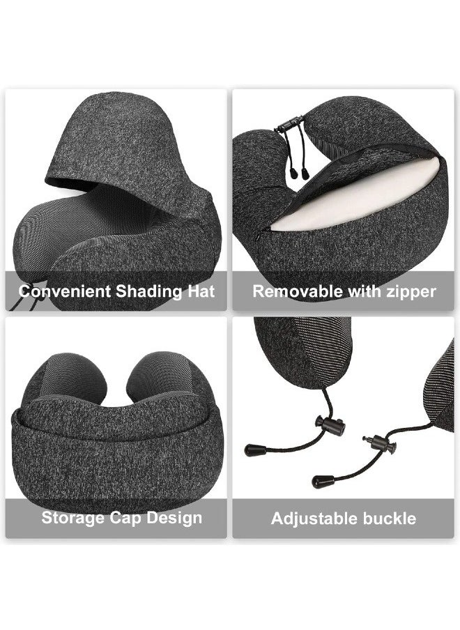 Hooded U-shaped Travel Pillow, Memory Foam Travel Pillow, Portable Office Pillow, Car and Train Long Flight Sleeping Pillow