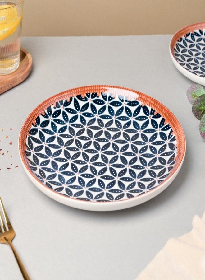 Lellow Ceramic Dinner Plate Set of 4 | Honeycomb Pattern with Orange Rim | Microwave Safe | Dishwasher Safe | Food Grade Glazed Ceramic | Modern Dining Plates for Daily Use - Image 3