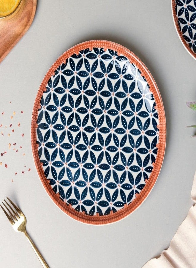 Lellow Ceramic Dinner Plate Set of 4 | Honeycomb Pattern with Orange Rim | Microwave Safe | Dishwasher Safe | Food Grade Glazed Ceramic | Modern Dining Plates for Daily Use - Image 2