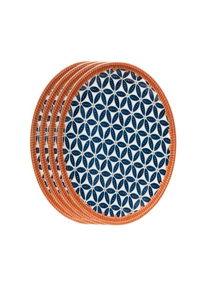 Lellow Ceramic Dinner Plate Set of 4 | Honeycomb Pattern with Orange Rim | Microwave Safe | Dishwasher Safe | Food Grade Glazed Ceramic | Modern Dining Plates for Daily Use - Image 1