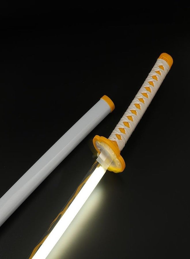 EXCELCHOICE Demon Slayer Zenitsu Led Katana Wooden Sword/LED Katana Toy Life Size Nichirin 104CM Bamboo Wood Zenitsu Katana Toy (with Stand) Anime Cosplay Replica (Stand : Double Layer, 104CM) - Image 3