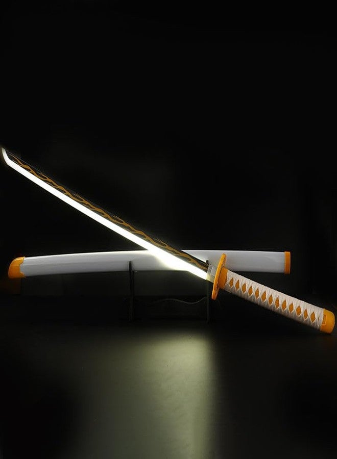 EXCELCHOICE Demon Slayer Zenitsu Led Katana Wooden Sword/LED Katana Toy Life Size Nichirin 104CM Bamboo Wood Zenitsu Katana Toy (with Stand) Anime Cosplay Replica (Stand : Double Layer, 104CM) - Image 2