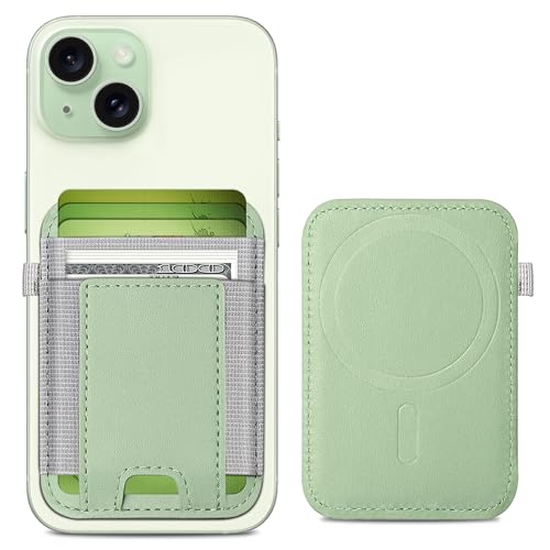 ExtreLife For Magsafe Wallet, Strongest Magnetic Wallet for iPhone 17/16/15/14/13/12 Series, Magnetic Card Holder with 2 Card Slots, RFID Blocking, Vegan Leather, Hold 7 Cards, Light Green - Image 1