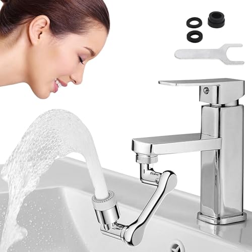 Snevad 1080° Two Gear Extension Faucet Aerator Universal Rotating Big Angle Swivel Splash Filter Dual Sprayer Bathroom Steel Sink Aerator Extender With Water Outlet Modes, Standard - Image 2