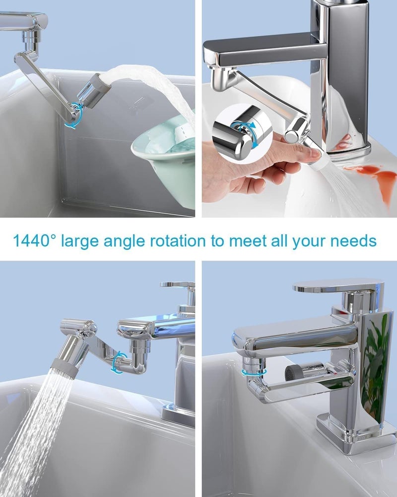 Snevad 1080° Two Gear Extension Faucet Aerator Universal Rotating Big Angle Swivel Splash Filter Dual Sprayer Bathroom Steel Sink Aerator Extender With Water Outlet Modes, Standard - Image 3