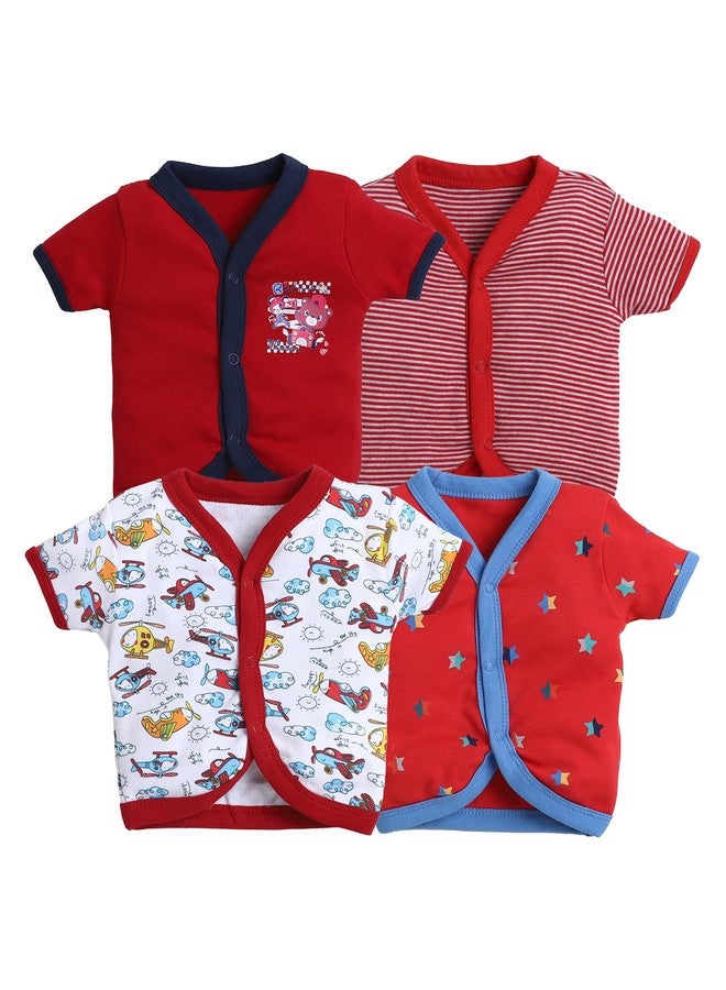EIO Newborn Baby Cotton Jabla Set (Pack of 4) | Soft Breathable Front-Open Vests for Infants | Gentle on Skin | Unisex Baby Essentials (in, Age, 6 Months, 9 Months, Regular, Red) - Image 1
