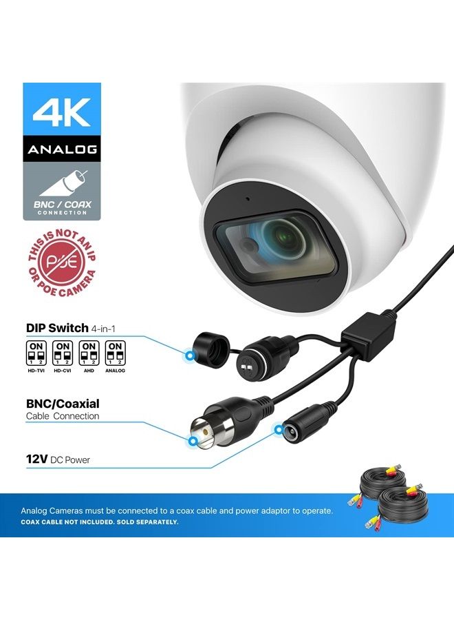 AMCREST Analog 4K Outdoor Security Camera, Turret 8MP @20fps CCTV-Coax-BNC Camera, 98ft Night Vision, 125° Angle, Built-in Mic, White (AMC4KDM28-W-V2), (Not an IP Camera) DVR Required, Not Included) - Image 1