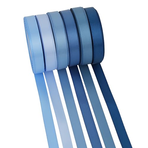 MAYREEL Dusty Blue Satin Ribbon 3/8 Inch Thin Slate Blue Ribbon for Gift Wrapping Wedding Bridal Shower Crafts 6 Rolls 10 Yards Each Color Total 60 Yards - Image 1