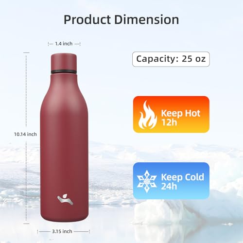Konokyo Insulated Water Bottle with Strap,25 oz Double Wall Stainless Steel Vacuum Bottles Metal Water Flask,Brick Red - Image 2