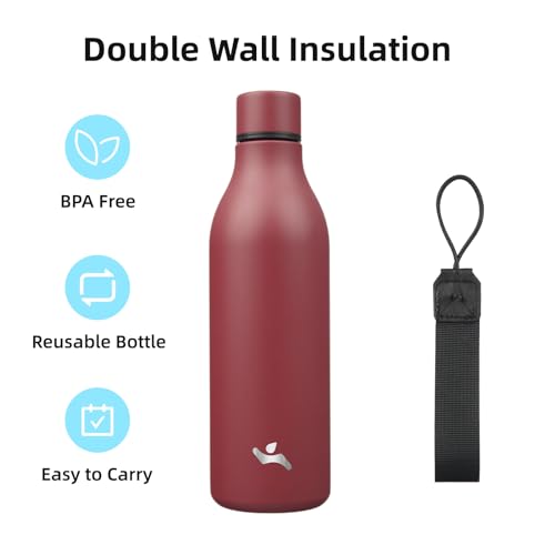 Konokyo Insulated Water Bottle with Strap,25 oz Double Wall Stainless Steel Vacuum Bottles Metal Water Flask,Brick Red - Image 3