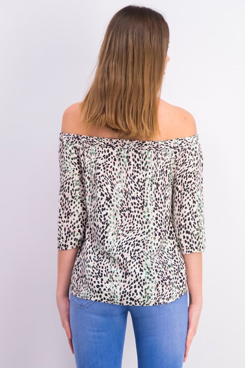 Reserved Women Off,Shoulder 3 and 4 Sleeve Allover Printed Top, Multicolor - Image 4