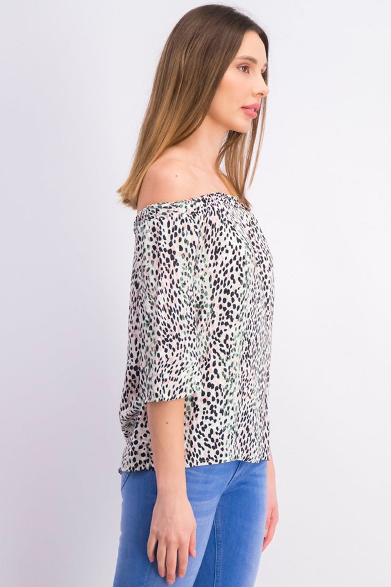 Reserved Women Off,Shoulder 3 and 4 Sleeve Allover Printed Top, Multicolor - Image 3