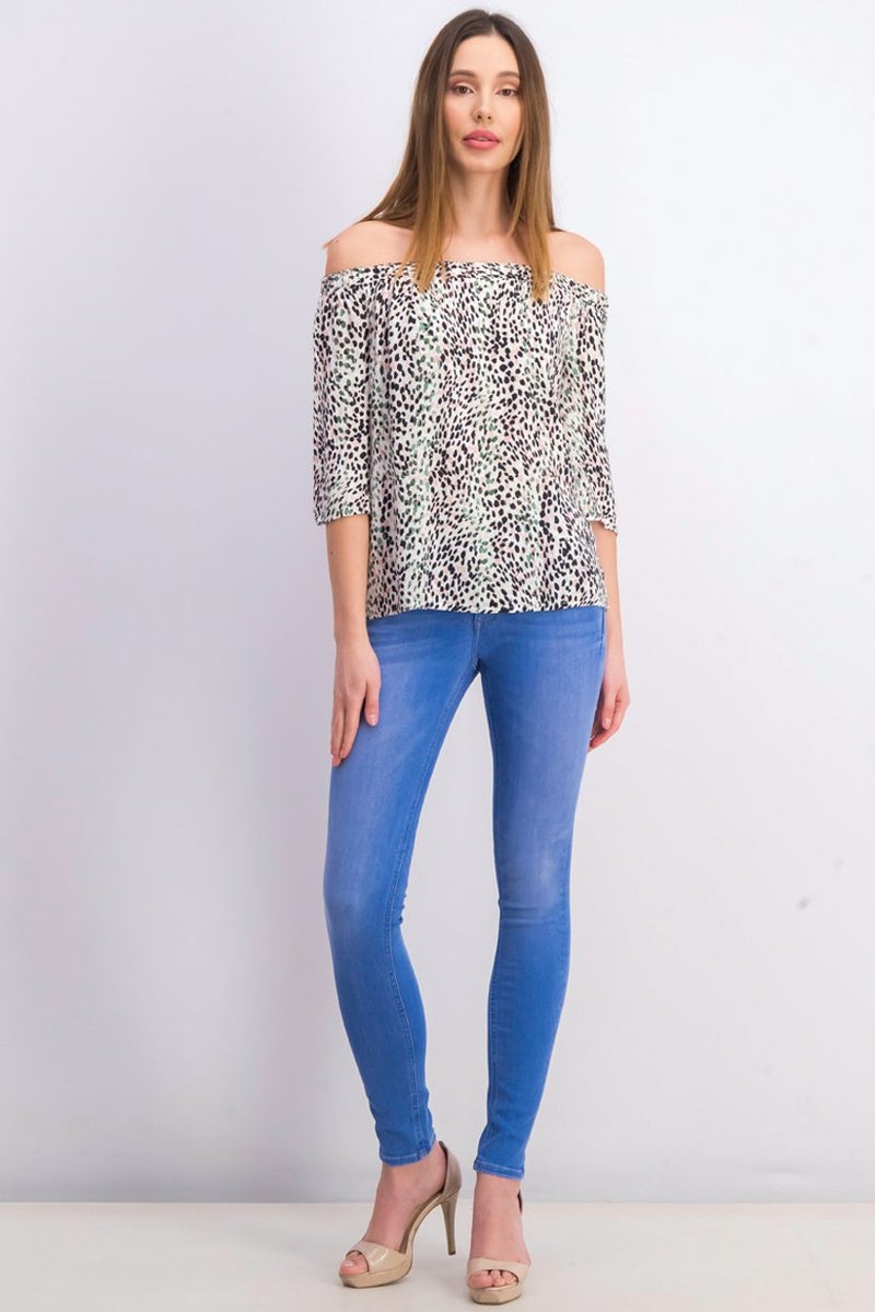 Reserved Women Off,Shoulder 3 and 4 Sleeve Allover Printed Top, Multicolor - Image 2