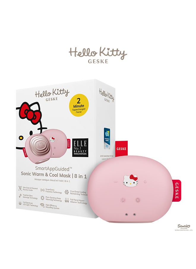 GESKE Hello Kitty Smart App Guided Sonic Warm And Cool Mask 8 in 1 Beauty LED Face Mask Red Light Therapy Heat Cooling Increased Face Care Absorption Face Massager  - Image 1