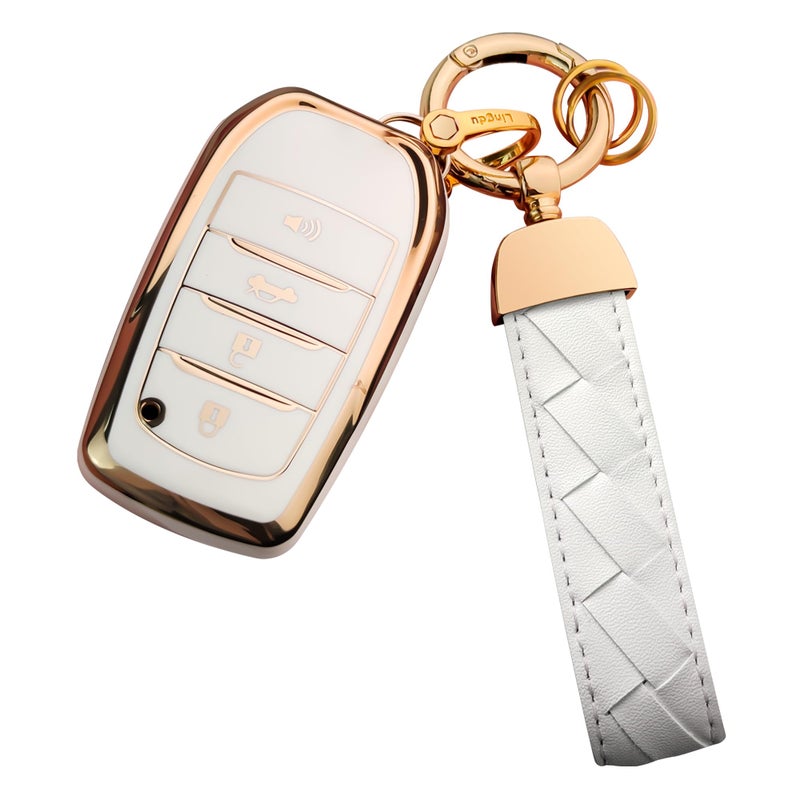 Bqepe for Toyota Key Fob Cover Keychain Fit for 2025 Camry 20192024 Land Cruiser20212024 VenzaGrand HighlanderHiluxFortuner20222024 TundraCorolla CrossPrius Lvory White 4 Buttons