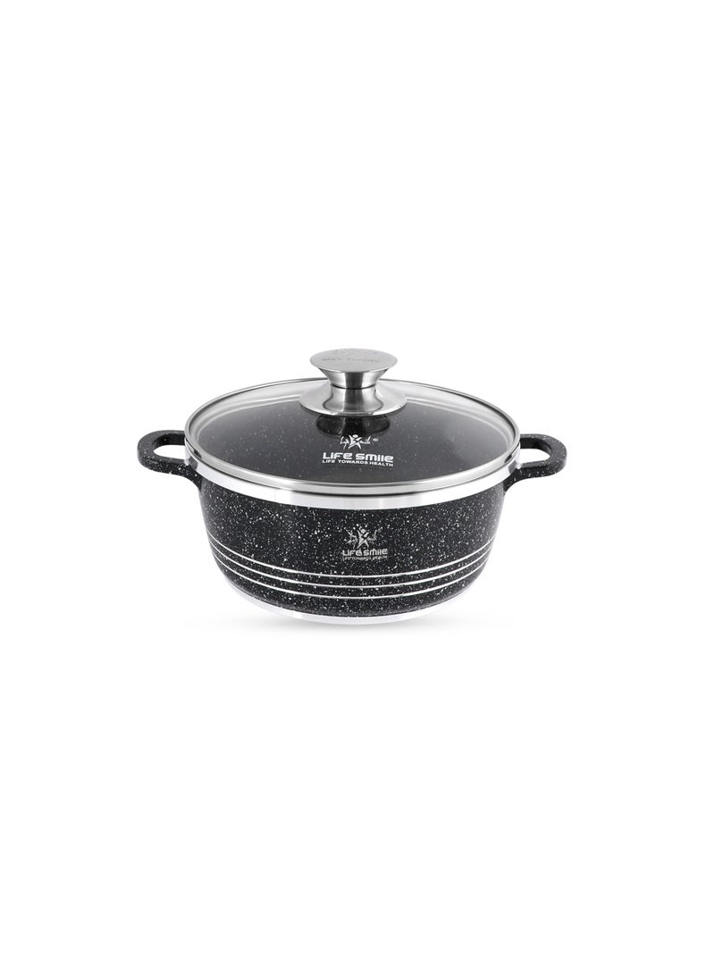 Life Smile 20cm (2.3 Liter) LIFE SMILE Non-Stick Cooking Pot | Aluminum Soup Pot With Glass Lid | 100% PFOA Free, Fixed Handle | Multi Layer Non-Stick Granite Coating | Oven safe Cookwares - Image 1