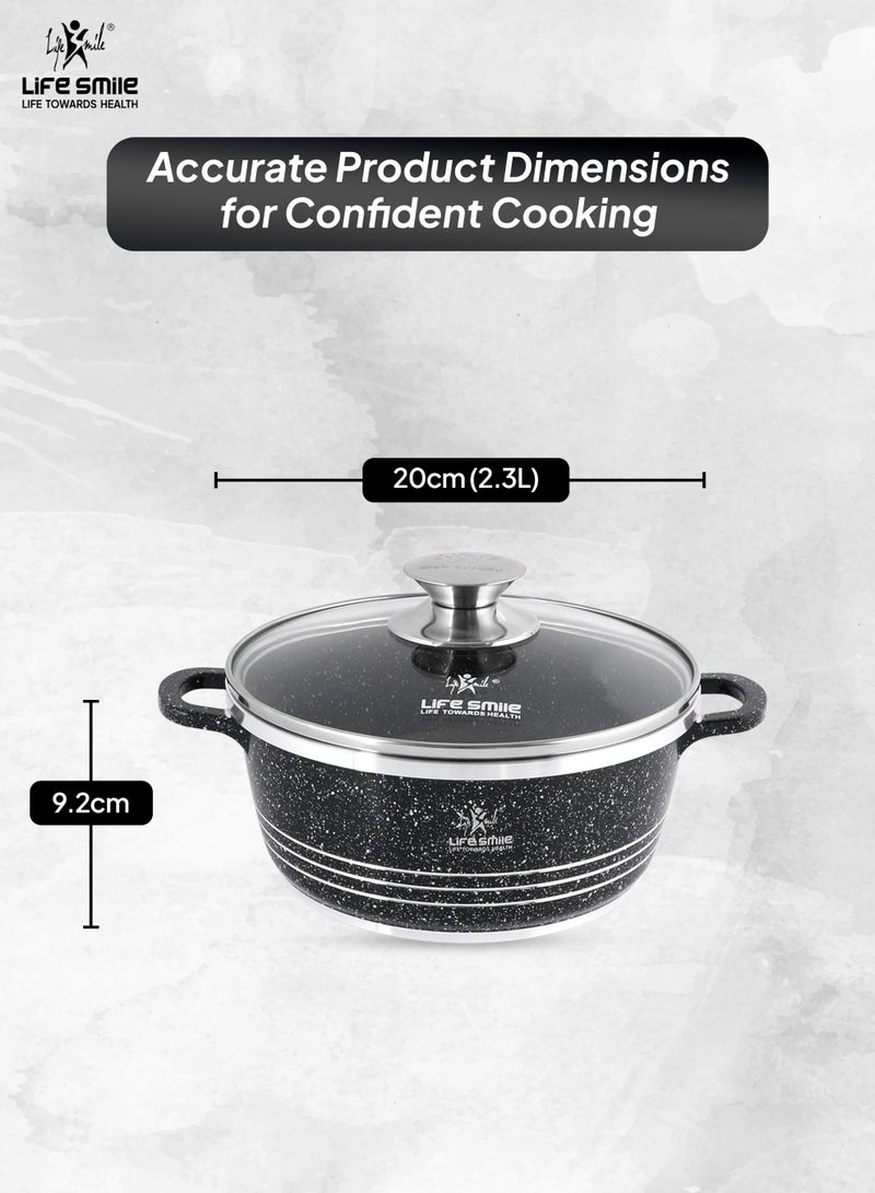 Life Smile 20cm (2.3 Liter) LIFE SMILE Non-Stick Cooking Pot | Aluminum Soup Pot With Glass Lid | 100% PFOA Free, Fixed Handle | Multi Layer Non-Stick Granite Coating | Oven safe Cookwares - Image 3