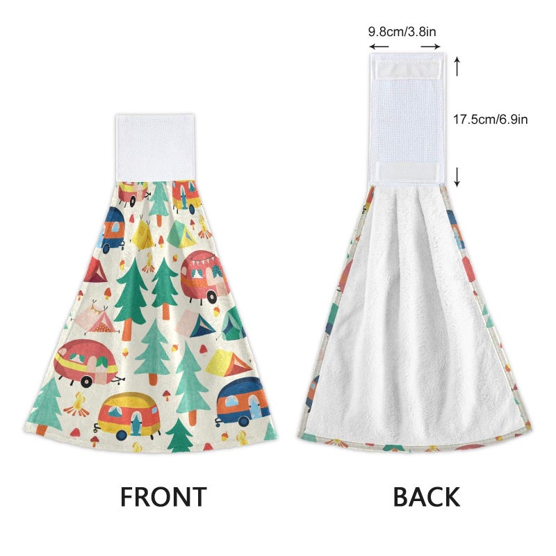 Bolaz Bolaz Happy Camper Caravan and Tents in Forest Hanging Kitchen Towel Hand Towel 2 Pcs Absorbent Hanging Tie Towels for Bathroom Laundry Room Kitchen 12 x 17 Inches - Image 3