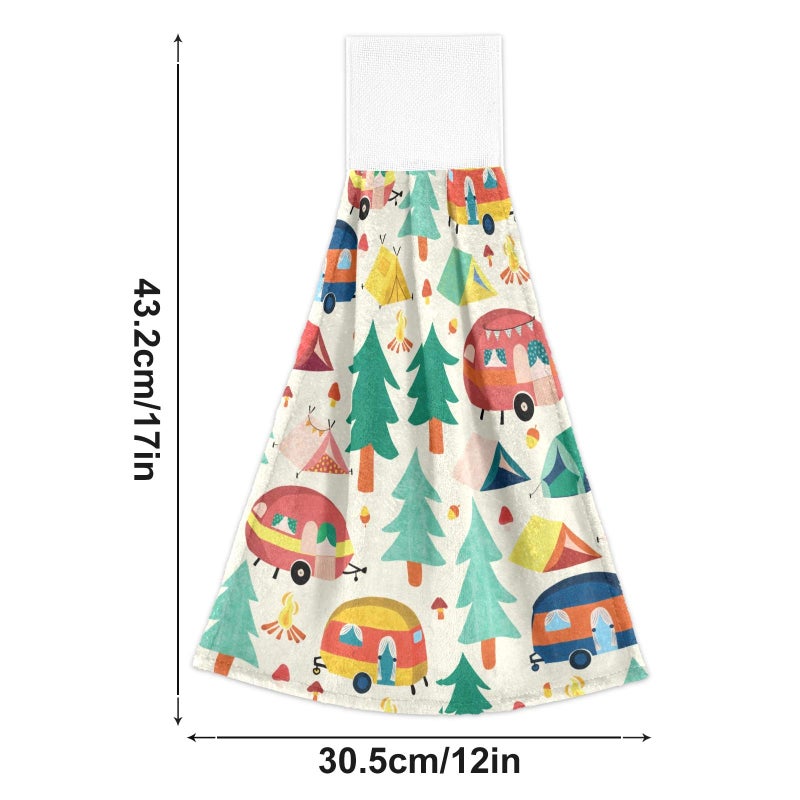 Bolaz Bolaz Happy Camper Caravan and Tents in Forest Hanging Kitchen Towel Hand Towel 2 Pcs Absorbent Hanging Tie Towels for Bathroom Laundry Room Kitchen 12 x 17 Inches - Image 2