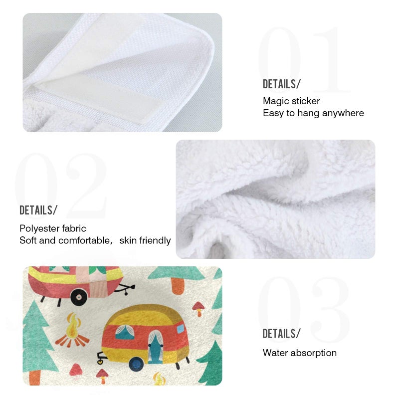 Bolaz Bolaz Happy Camper Caravan and Tents in Forest Hanging Kitchen Towel Hand Towel 2 Pcs Absorbent Hanging Tie Towels for Bathroom Laundry Room Kitchen 12 x 17 Inches - Image 4