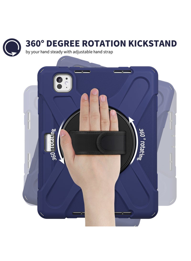 Rock Pow - Case for iPad Pro 11-inch (2024) M4 Chip Model A2836 A2837 Heavy Duty Rugged Durability Silicone Tablet Cover with 360° Rotating Hand Strap Foldable Hidden Stand & Shoulder Strap - Image 1