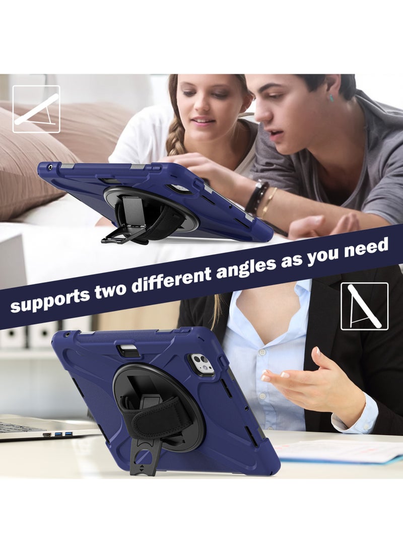 Rock Pow - Case for iPad Pro 11-inch (2024) M4 Chip Model A2836 A2837 Heavy Duty Rugged Durability Silicone Tablet Cover with 360° Rotating Hand Strap Foldable Hidden Stand & Shoulder Strap - Image 1