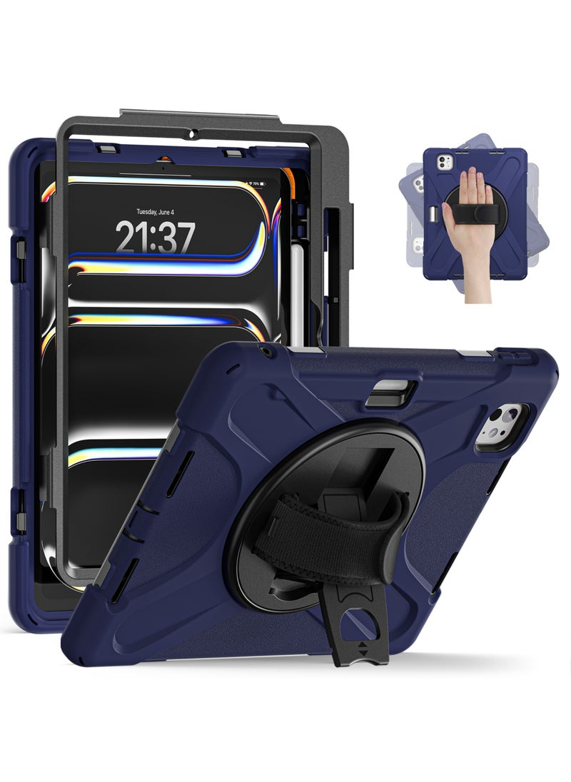 Rock Pow - Case for iPad Pro 11-inch (2024) M4 Chip Model A2836 A2837 Heavy Duty Rugged Durability Silicone Tablet Cover with 360° Rotating Hand Strap Foldable Hidden Stand & Shoulder Strap - Image 1