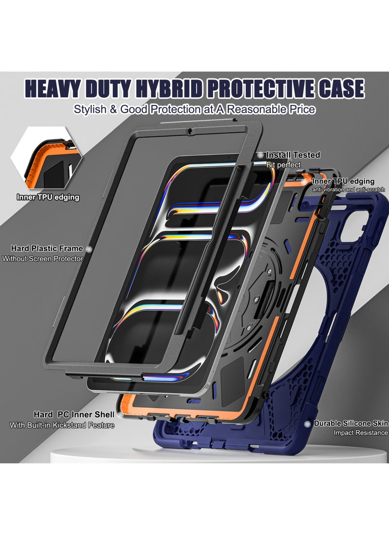 Rock Pow - Case for iPad Pro 11-inch (2024) M4 Chip Model A2836 A2837 Heavy Duty Rugged Durability Silicone Tablet Cover with 360° Rotating Hand Strap Foldable Hidden Stand & Shoulder Strap - Image 1