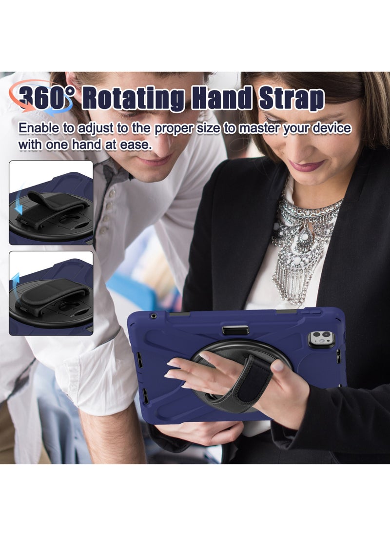 Rock Pow - Case for iPad Pro 11-inch (2024) M4 Chip Model A2836 A2837 Heavy Duty Rugged Durability Silicone Tablet Cover with 360° Rotating Hand Strap Foldable Hidden Stand & Shoulder Strap - Image 1