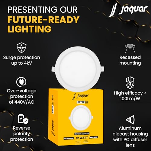 Jaquar 12W Bryte Slim Downlight Cool White with Aluminum Housing—Built-in Driver | High Lumens | Slim Design | 2-Year Warranty | Easy and Quick Installation | Pack of 1 - Image 3