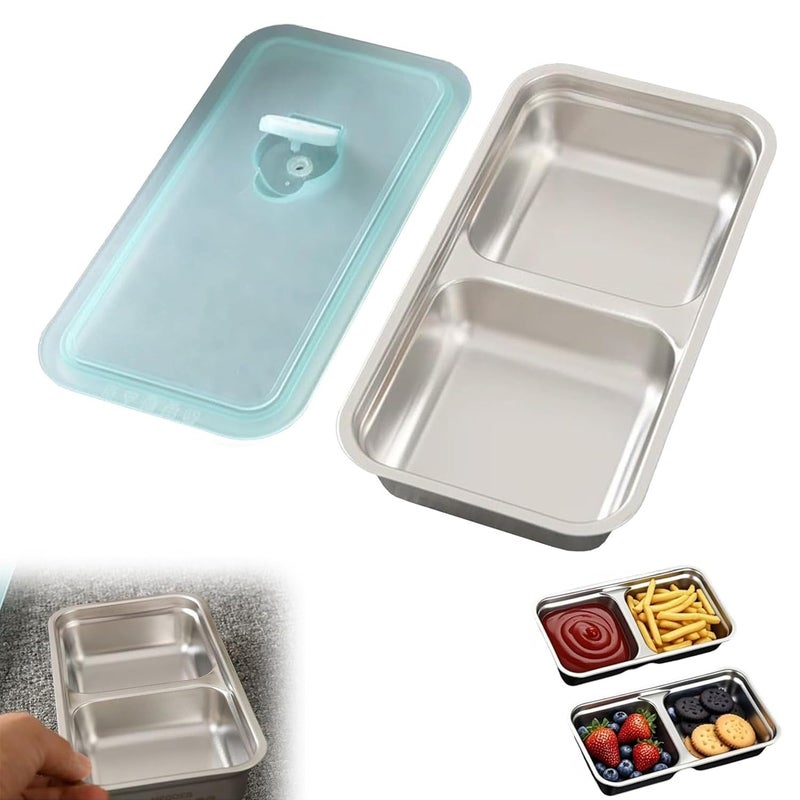 IRIDESCENT noxozoqm Grab and Go Snack Containers Reusable,Stainless Steel Double Compartment Snack Containers,Dishwasher- Reusable Condiment Container with Lids of Snacks,Dips,Travel and Outdoor Camping (1) - Image 1