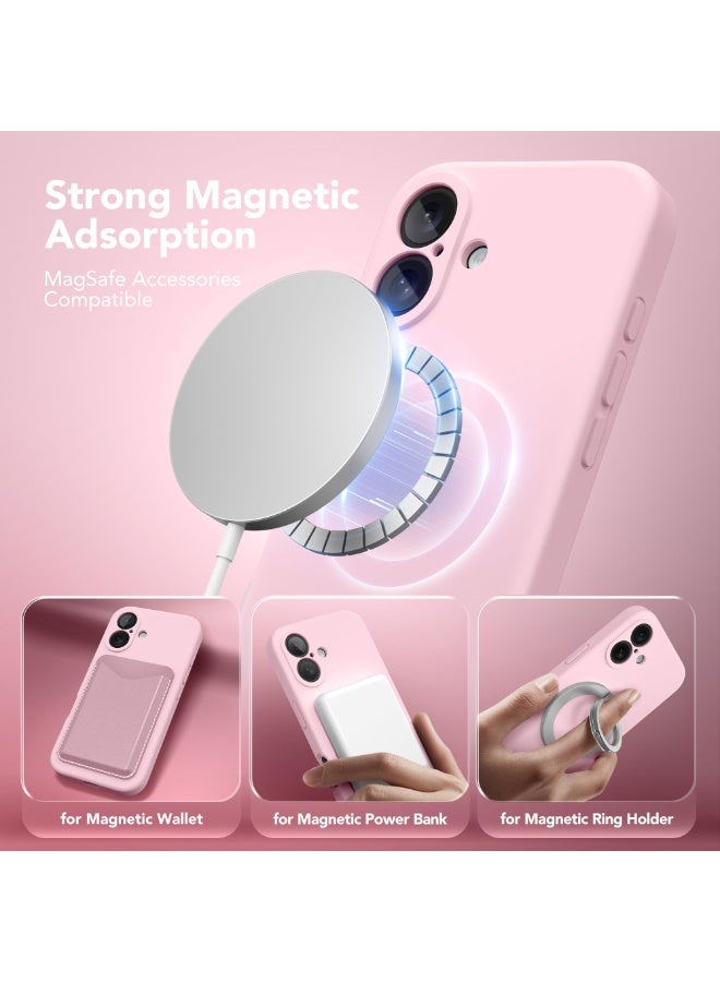 SUYDANBOX Magnetic for iPhone 16 Case, Compatible with MagSafe, [Full Camera Protection][Screen Protector] Silicone Shockproof Protective Phone Case for iPhone 16 6.1",Pink - Image 2