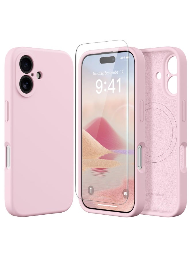 SUYDANBOX Magnetic for iPhone 16 Case, Compatible with MagSafe, [Full Camera Protection][Screen Protector] Silicone Shockproof Protective Phone Case for iPhone 16 6.1",Pink - Image 1