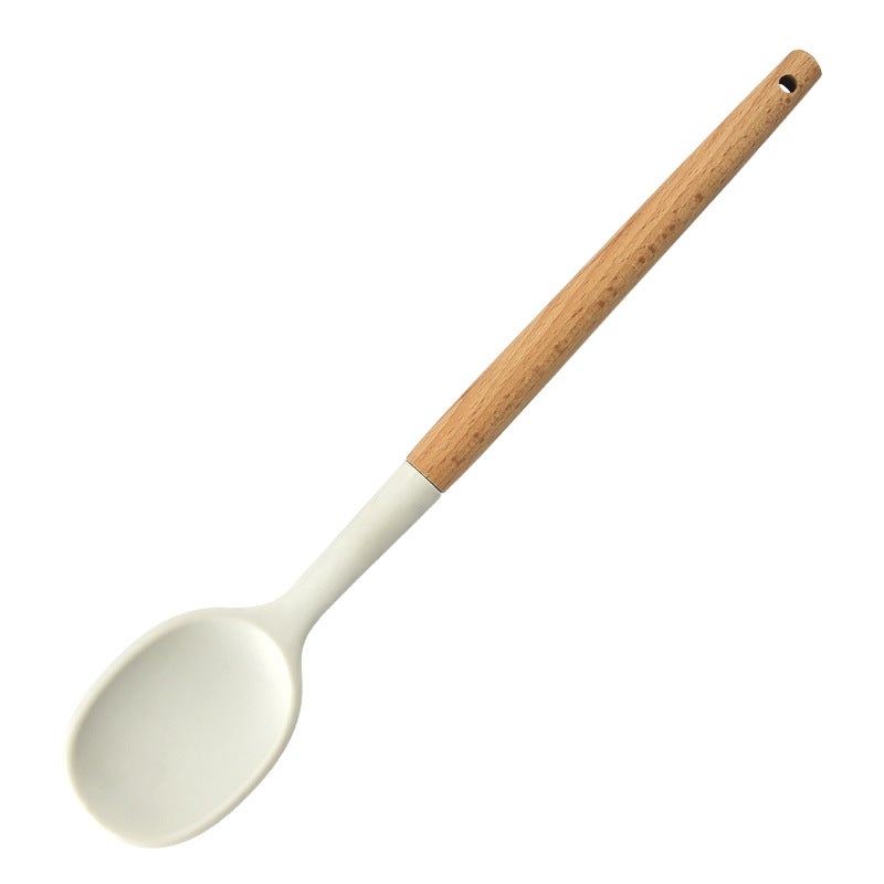 Cross-Border white wooden handle silicone kitchenware 10 piece set non-stick pan shovel soup spoon Colander kitchen tool set Dense spoon 