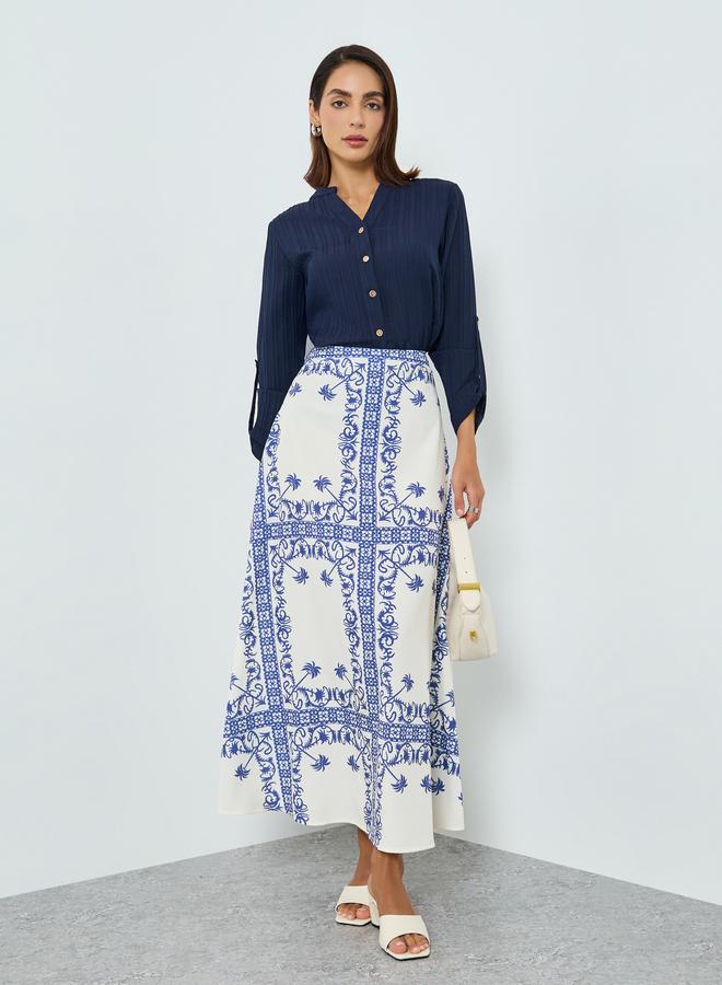 Take Two Women Blue Print Midi A-Line Skirt - Image 1