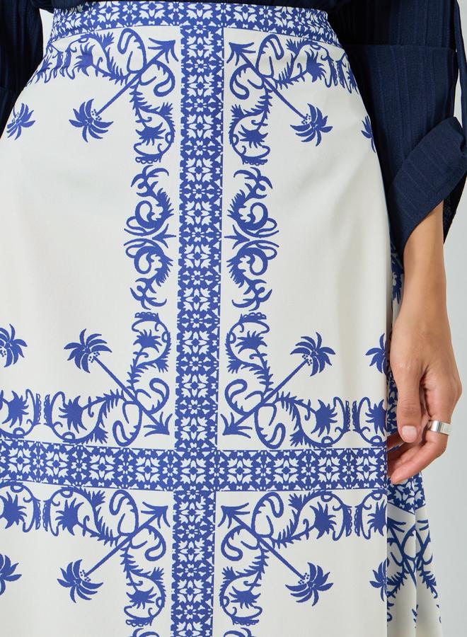 Take Two Women Blue Print Midi A-Line Skirt - Image 3