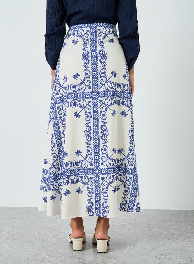 Take Two Women Blue Print Midi A-Line Skirt - Image 4