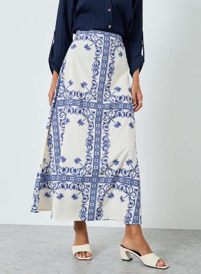 Take Two Women Blue Print Midi A-Line Skirt - Image 2