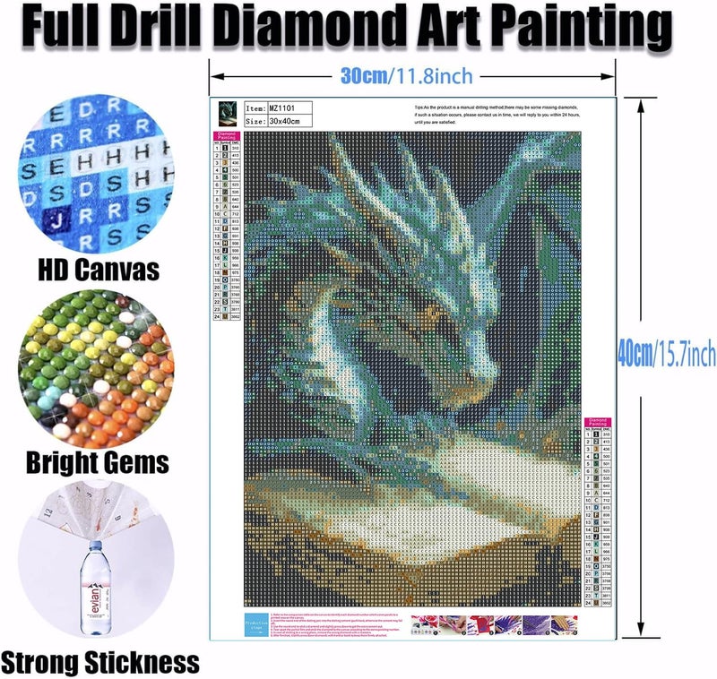Ekuxom 5D Diamond Art Kits For Adults-Dragon Diamond Painting Kits For Adults- Diy Round 5D Full Drill Diamond Dots Crafts For Home Wall Decor Gifts 12X16 Inch - Image 2