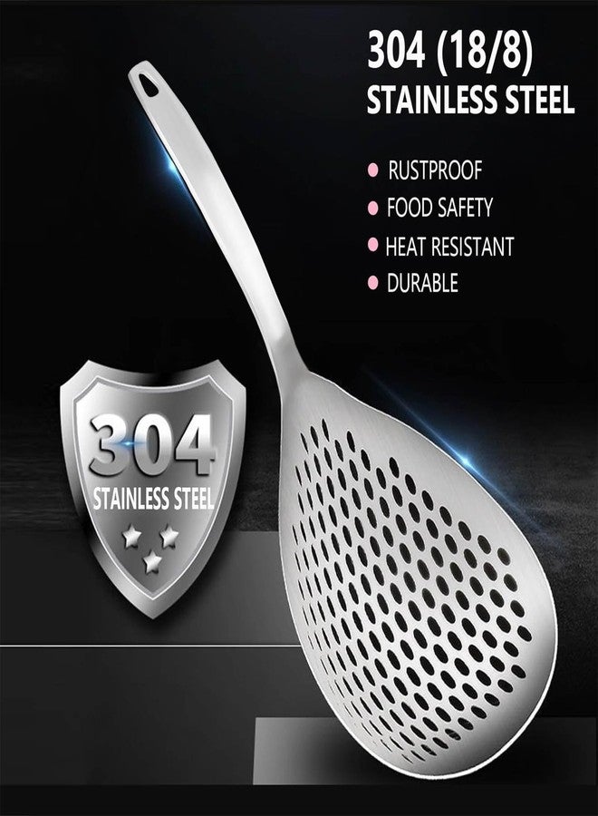 KAYCROWN ملعقة مثقبة من كاي كراون، عبوة من قطعتين، مصنوعة من الفولاذ المقاوم للصدأ، مصفاة معكرونة عنكبوتية، مغرفة وملعقة للقلي والطبخ، مصفاة للقلي، مصفاة مطبخ للطبخ - Image 5