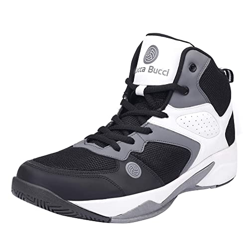 Bacca Bucci® Men's Wager Basketball Shoes with Natural Rubber Sole & Breathable Upper- Grey/White, Size UK9 - Image 1